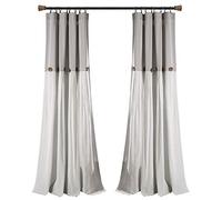 Lush Decor Tenda per finestra a pannello singolo, misto cotone e lino, decorazione esclusiva, grigio e bianco, 101,6 cm di larghezza x 213,4 cm di lunghezza (confezione da 1)