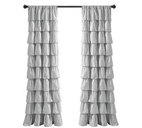 Lush Decor, Tenda per finestra con volant grigio chiaro, stile shabby chic, pannello per soggiorno, sala da pranzo, camera da letto (singola), 213,4 cm x 50 L
