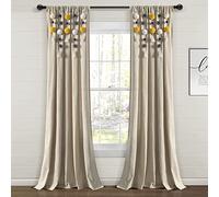 Lush Decor Tenda per finestra in lino con pompon bohémien (pannello singolo), 213,4 cm di lunghezza x 132,1 cm di larghezza, giallo e grigio