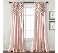 Lush Decor Tenda per finestra in lino con pompon bohémien (pannello singolo), 213,4 cm di lunghezza x 132 cm di larghezza, colore cipria