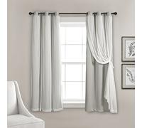 Lush Decor Tende a pannello con occhielli trasparenti con fodera oscurante isolante, set di tende per finestra oscuranti (coppia), 96,5 cm di larghezza x 160 cm di lunghezza, grigio chiaro
