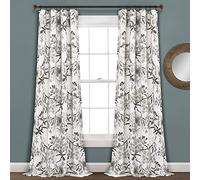 Lush Decor, Tende da giardino botaniche con stampa floreale e uccellini, filtranti la luce, set per soggiorno, sala da pranzo, camera da letto (coppia), colore grigio e bianco, 132 cm di larghezza x