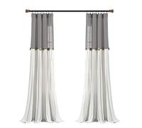 Lush Decor Tende in lino con bottoni, pannello singolo, design plissettato bicolore 101,6 x 241,3 cm (larghezza x lunghezza), grigio scuro e bianco sporco