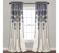 Lush Decor Tende in tessuto con medaglione a righe e mandala, con stampa damascata bohémien, set per soggiorno, sala da pranzo, camera da letto (coppia), 241 x 132 cm (lunghezza x larghezza), blu navy