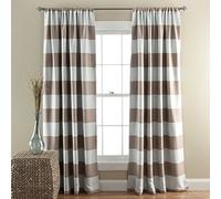 Lush Decor Tende Righe | Set di Pannelli oscuranti per Finestra (Coppia), 213,4 x 132,1 cm, Grigio Talpa, Poliestere, Tortora, 84” x 52”