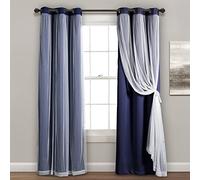 Lush Decor Tende trasparenti con occhielli, con fodera oscurante isolante, coppia di tende per finestre, 96 cm di larghezza x 213 cm di lunghezza, blu navy, tende con rivestimento trasparente