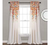 Lush Decor Weeping Flowers Set di Tende per finestre oscuranti per Soggiorno, Sala da Pranzo, Camera da Letto (Coppia), Poliestere, Turchese e Mandarino, 84 in x 52 in, 2 unità