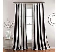 Lush Decor Wilbur Set di Tende oscuranti a Strisce per finestre (Coppia), Poliestere, Nero, 84 in L Panel Pair
