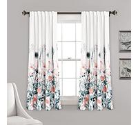 Lush Decor Zuri Flora Coppia di tende a pannello da finestra filtranti, 160 x 132 cm (lunghezza x larghezza), blu e corallo