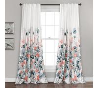 Lush DÉCOR Zuri Flora - Tende filtranti per finestra, set per soggiorno, sala da pranzo, camera da letto (coppia), 213,4 x 132,1 cm, blu e corallo, 2 pezzi