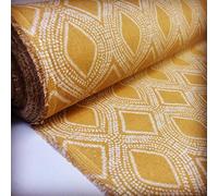 LushFabric Tessuto Art Deco Damasco a Rombi con Motivo a Rombi Materiale di Cotone Floreale per Tende Tappezzeria per la casa - ocra, Senape, Crema (Campione 10cm x10cm)