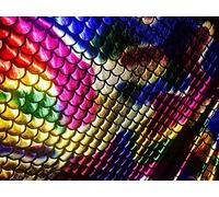 LushFabric Tessuto con stampa a forma di sirena, motivo squame di pesce, in lamina di alluminio, 2 vie, materiale elasticizzato, lycra spandex, bikini, costumi, vestiti, decorazioni, larghezza 145 cm