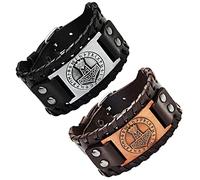 Lushly Aatpuss 2 Pezzi Bracciali Vichingo Uomo, Bracciale Vichingo Rune, Braccial Uomo Pelle Gioielli Vichingh, Bracciale Vintag Nordic, Braccialeto Celtico Per Fidanzato Marito Papà Regalo