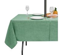 LUSHVIDA Tovaglia per esterni con foro per ombrello, tovaglia rettangolare con cerniera, 152 x 213 cm, verde salvia, in finto lino, resistente all'acqua, per picnic all'aperto