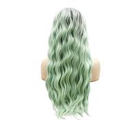 LUSHY BEAUTY Parrucca sintetica con pizzo frontale, ondulata, lunga 66 cm, radice scura, verde chiaro, densità pesante, resistente al calore, parrucca realistica