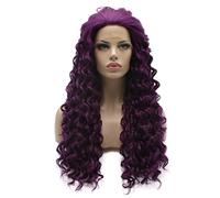 Lushy Elegante parrucca lunga e riccia viola resistente al calore, parrucca sintetica con pizzo frontale