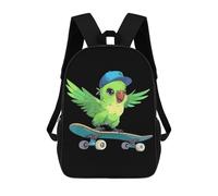 L'Uso Quotidiano Zainetto Scuola Green Bird With Hat And Skateboard Printed Rucksack Outdoor Borse Da Scuola Per Studenti, Adulti, Idea Regalo, 42X32X14Cm