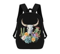 L'Uso Quotidiano Zaino Per Ragazze Cow Skull Cacti And Succulents Zainetto Scuola Multicolor Borsa Viaggio Per Studenti, Adulti, Scuola, 42X32X14Cm