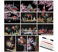 Lusofie 12 Fogli Neri da Disegno Urban Scratch Paper Magic Scratch Art Paper and Pen Set Scratch Art Paper per Artigianato Fai da te Home Decor Art Project Games (Stile 2)