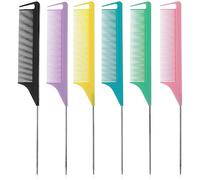 Lusofie 6 Pezzi Pettine a Coda di Topo Pettine a Coda di Topo a Denti Fini con Ago in Acciaio Inossidabile Pettine per Separare la Coda per Pettinatura Segmentata di Capelli Intrecciati (22 cm)