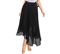 Lusofie Gonnellino Danza Classica Donna Lunga Trasparente da Ballo Avvolgente Gonna Tulle Nera in Chiffon Nero con Cintura Regolabile Adatta a Tutti i Tipi di Danza Gonna Nera Halloween