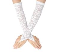 Lusofie Guanti In Pizzo Con Fiori Guanti Senza Dita Donna Guanti In Pizzo Maglia Lunga Bianco Anni '20 Guanti Vintage Donna In Rete Elastica Ragazza Per Matrimonio Matrimonio Party Cosplay (Bianco)