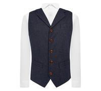 Lusso Blu Navy Donegal Tweed Gilet Con Bavero