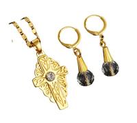 LUSSO Collana e orecchini Hawaii in oro 14 carati riempito per le donne, collane hawaiane con perline sferiche set di gioielli con ciondolo a croce e orecchini di cristallo colorato Guam Micronesia