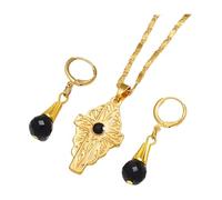 LUSSO Collana e orecchini Hawaii in oro 14 carati riempito per le donne, collane hawaiane con perline sferiche set di gioielli con ciondolo a croce e orecchini di cristallo colorato Guam Micronesia