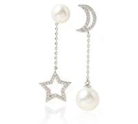 Lusso Cz Imitazione Perla Stella Luna Asimmetria Orecchini Lunghi Signora Gioielli Creativi E Squisita Lavorazione Bella