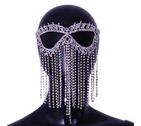 Lusso Danza Del Ventre Per Strass Lungo Velo Eyemask Gioielli Per Le Donne Cristallo Viso Masquerade Catena Accessorio Cosplay Accessori Per Il Viso Donne Ragazze Adolescenti
