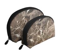Lusso di struttura di marmo marrone scuro, Borsa per trucco a conchiglia Portamonete da donna Borsa da toilette piccola Borsa per cosmetici 2 pezzi