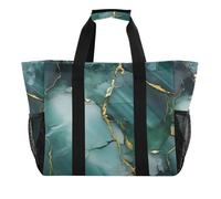 Lusso marmo verde oro Tote Utility Bag pieghevole Sandproof con maniglie Beach Tote Bag, Marmo di lusso oro verde, 1 size, Moda