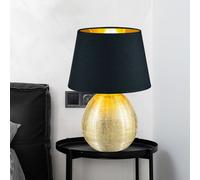 Lusso Notte Lampada da Tavolo Lettura Tessuto Color Oro Dormire Camera Big Luce [EEK: Non valutato]