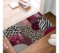 Lusso Oscuro Zerbino per interni ed esterni, Bianco Latte zerbino decorativo con Blocchi Colore Floreali Con Stampa Leopardata, antiscivolo per decorazione di porte, 50 x 80 cm
