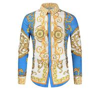 Lusso Royal Shirt Uomini Casual Slim Fit Manica Lunga Uomini Stampa Camicia Manica Lunga Camicia Sociale degli uomini Prom Partito Shirt Blu XL