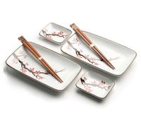 Lusso - Set di sushi - Sakura orientale - 6 pezzi - Set di sushi - 2 persone - stoviglie giapponesi - incluso - 2 piatti per sushi - 2 ciotole per sushi - 2 bastoncini di sushi - Confezionato in una