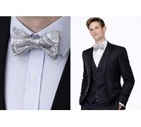 Lusso Tied Uomo Fiocco Fermacravatta Cinturino Argento Paisley Seta Regolabile