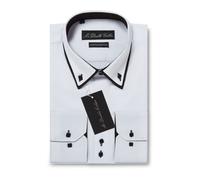 Lusso Uomo Smart Bianco & Nero Doppio con Colletto con Bottoni Italiano Camicia