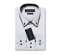 Lusso Uomo Smart Bianco & Nero Righe Doppio con Colletto Bottoni Italiano