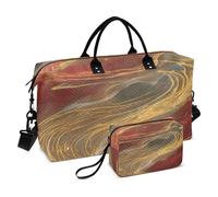 Lussuosa borsa da viaggio con linee rosse e dorate, borsa da viaggio con tracolla regolabile per viaggi, set da 2 pezzi, Lussuose linee rosse e oro, 1 size