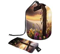 Lussuosa borsa per il trucco da donna, grande e impermeabile, elegante e funzionale, per viaggi e uso domestico, croce nera pasquale, Multicolore, 9.9x6.9in/25.2x17.6cm;6x3.5in/15.2x8.8cm