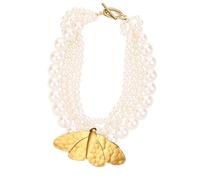 Lussuosa catena multifilo perle sintetiche Catena clavicola Versatile Formale Occasioni speciali Finitura elegante Stratificazione Audaci perle finte Collana dichiarazione per le donne Elegante