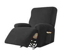 Lussuosa fodera for divano reclinabile in velluto elasticizzato for 1-3 posti, antiscivolo, con tasche laterali, protezione antipolvere e antigraffio, adatta a tutte le stagioni(Black,1Seat)