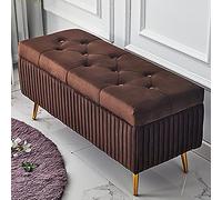 Lussuosa panca imbottita in velluto, ottomana decorativa, comoda scarpiera per ingresso, poggiapiedi marrone, 80 x 40 cm, elegante arredamento per la casa