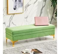 Lussuosa panca ottomana in velluto verde erba - poggiapiedi moderno e fasciatoio sgabello per soggiorno e ingresso imbottito (61 x 40,6 x 40,6 cm)