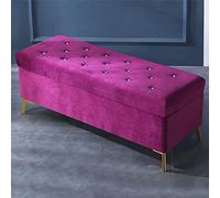 Lussuosa panca portaoggetti in velluto con bottoni in cristallo, poggiapiedi trapuntato, moderna panca per ingresso e camera da letto, elegante panca imbottita con sollevamento, colore viola, 60 x 42