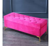 Lussuosa Panca portaoggetti in Velluto con Bottoni in Cristallo - Pouf Imbottito per Camera da Letto e Ingresso, Elegante poggiapiedi con Alzata Superiore e Moderno Organizer per Scarpe - Ro