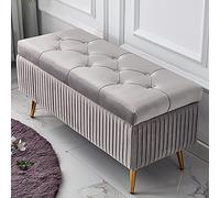 Lussuosa panca portaoggetti in velluto di alta qualità, decorativa, ottomana, comoda, per riporre le scarpe, poggiapiedi da ingresso, colore grigio chiaro, ideale per soggiorno e corridoio