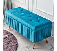 Lussuosa panca portaoggetti in velluto di fascia alta per scarpe, comodo poggiapiedi per ingresso, elegante decorazione per la casa, blu, 100 x 40 cm, soluzione elegante per riporre oggetti.
